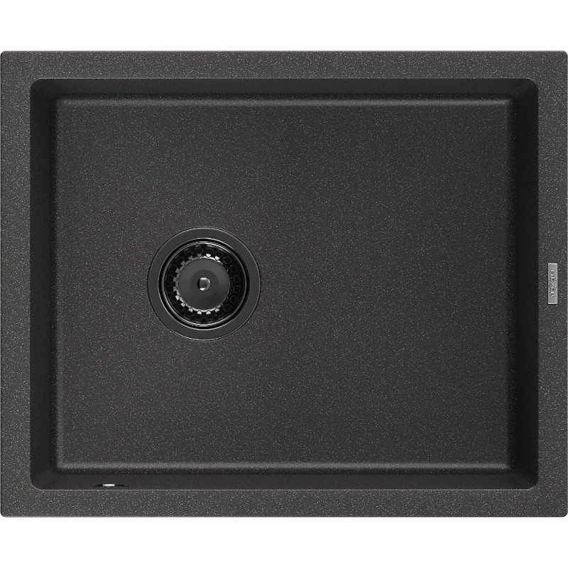 Mexen Pedro granieten spoelbak 1-komoors 560 x 460 mm, zwart gespikkeld, zwarte sifon - 6508561000-76-B