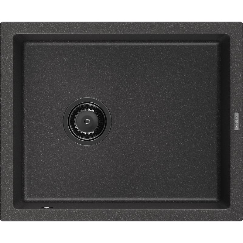 Mexen Pedro granite kitchen sink 1-bowl 560 x 460 mm, black speckled, black siphon - 6508561000-76-B