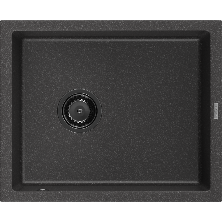Mexen Pedro évier en granit 1 bac 560 x 460 mm, noir moucheté, siphon noir - 6508561000-76-B