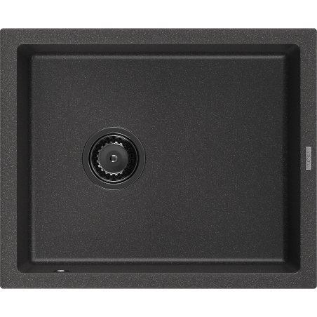 Mexen Pedro Granitspüle 1-Becken 560 x 460 mm, schwarz gesprenkelt, schwarzer Siphon - 6508561000-76-B
