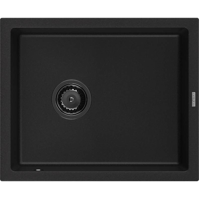 Mexen Pedro fregadero de granito de 1 cubeta 560 x 460 mm, negro, sifón negro - 6508561000-77-B