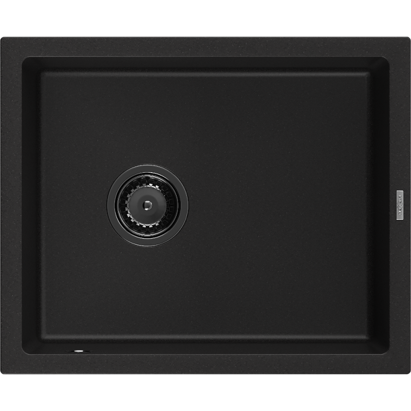 Mexen Pedro Granitspüle, 1-Becken, 560 x 460 mm, schwarz, schwarzer Siphon - 6508561000-77-B