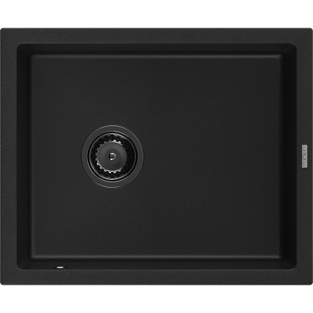 Mexen Pedro Granitspüle, 1-Becken, 560 x 460 mm, schwarz, schwarzer Siphon - 6508561000-77-B