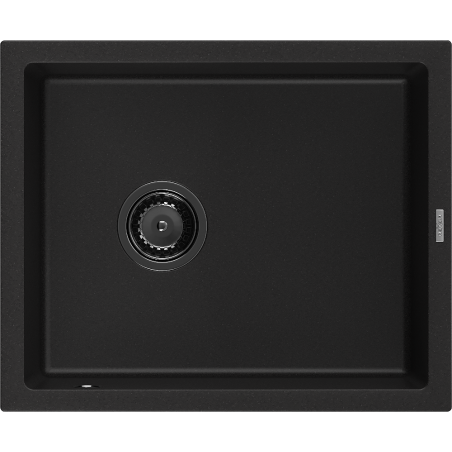 Mexen Pedro lavello in granito a 1 vasca 560 x 460 mm, nero, sifone nero - 6508561000-77-B