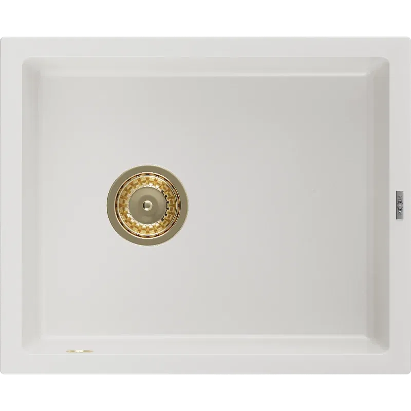 Mexen Pedro évier en granit 1 bac 560 x 460 mm, blanc, siphon doré - 6508561000-20-G