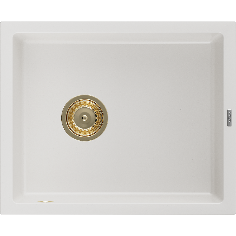Mexen Pedro fregadero de granito de 1 seno 560 x 460 mm, blanco, sifón dorado - 6508561000-20-G