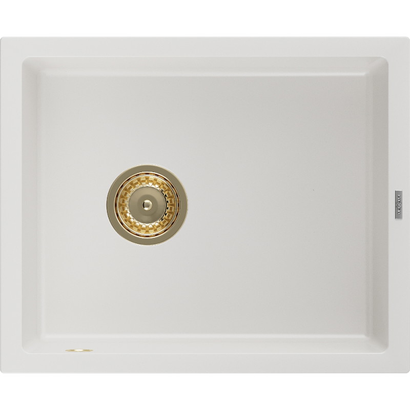 Mexen Pedro granieten spoelbak 1-kamerig 560 x 460 mm, wit, gouden sifon - 6508561000-20-G