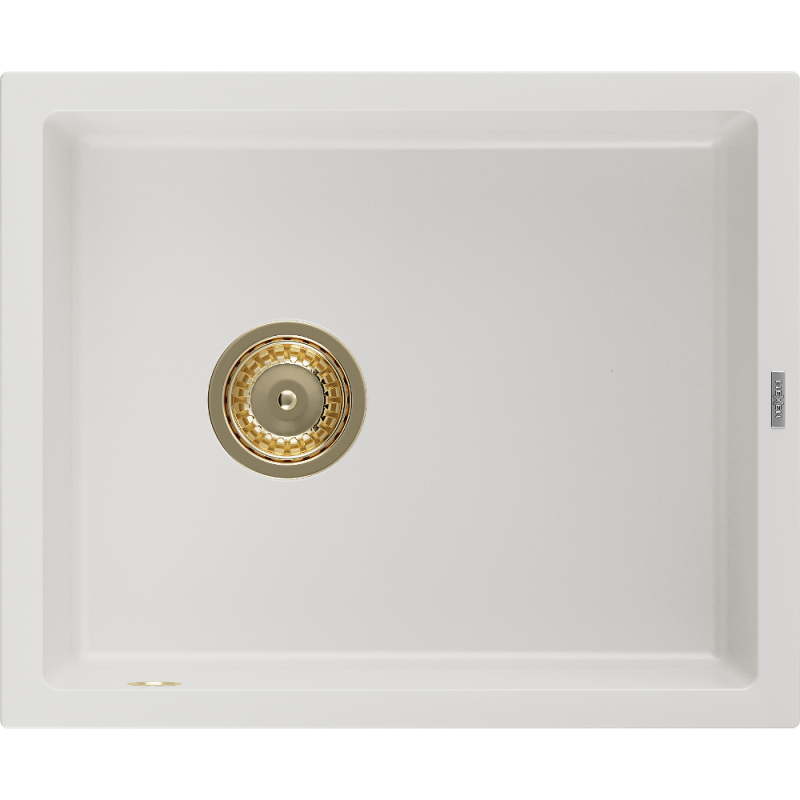 Mexen Pedro Granitspüle 1-Becken 560 x 460 mm, weiß, goldener Siphon - 6508561000-20-G