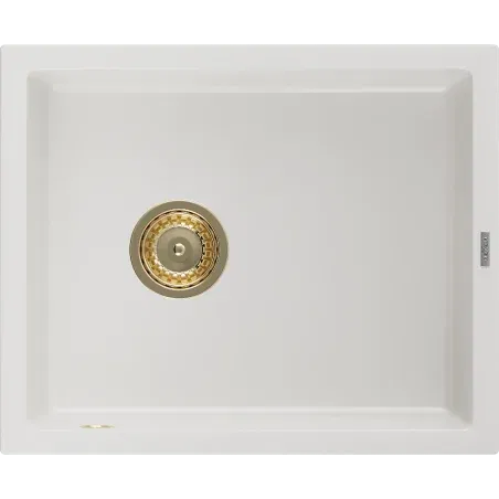 Mexen Pedro granieten gootsteen met 1 kamer 560 x 460 mm, wit, gouden sifon - 6508561000-20-G