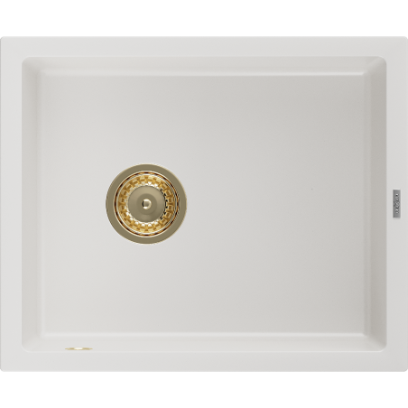 Mexen Pedro granite sink 1-bowl 560 x 460 mm, white, gold siphon - 6508561000-20-G
