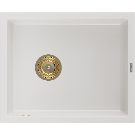 Mexen Pedro Granitspüle 1-Becken 560 x 460 mm, weiß, goldener Siphon - 6508561000-20-G