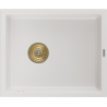 Mexen Pedro Granitspüle 1-Becken 560 x 460 mm, weiß, goldener Siphon - 6508561000-20-G