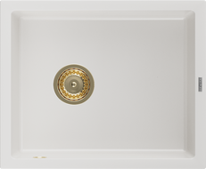 Mexen Pedro granite sink 1-chamber 560 x 460 mm, white, gold siphon - 6508561000-20-G