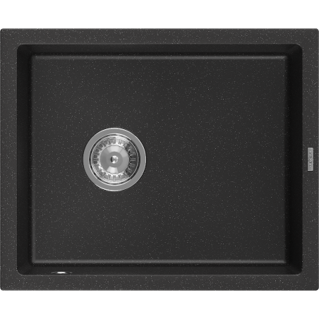 Mexen Pedro évier en granit 1 bac 560 x 460 mm, noir/argent métallique, siphon chromé - 6508561000-73