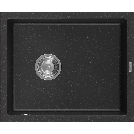 Mexen Pedro fregadero de granito de 1 cubeta 560 x 460 mm, negro/plateado metálico, sifón cromado - 6508561000-73