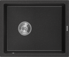 Mexen Pedro évier en granit 1 bac 560 x 460 mm, noir/argent métallique, siphon chromé - 6508561000-73