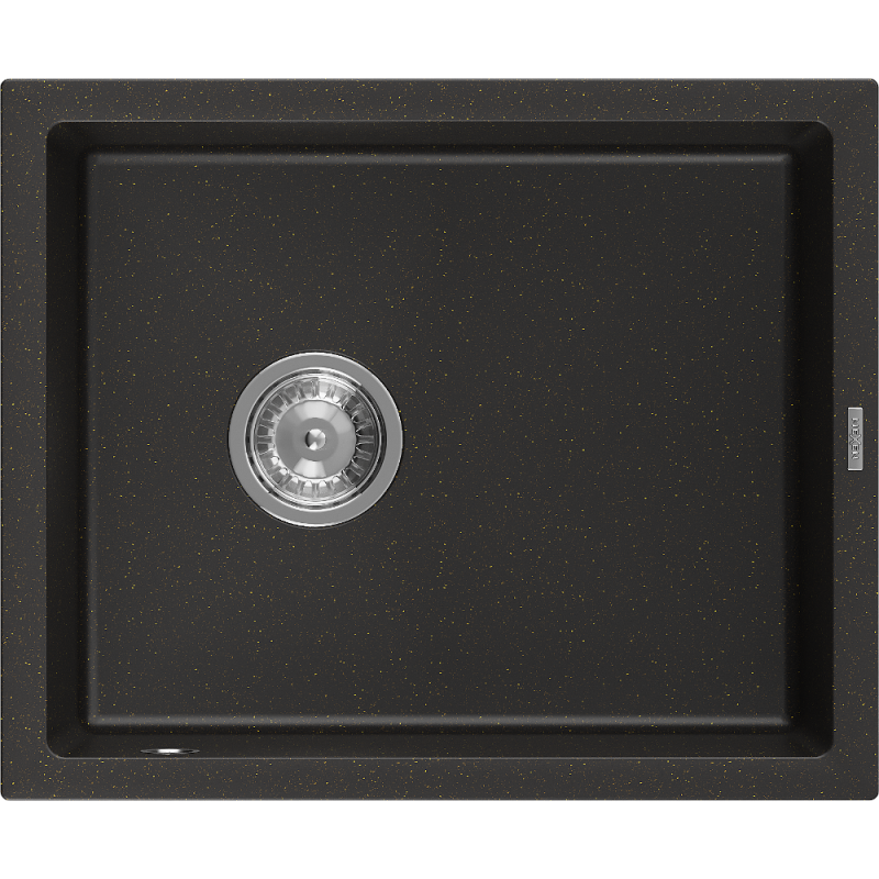 Mexen Pedro évier en granit 1 bac 560 x 460 mm, noir/doré métallisé, siphon chromé - 6508561000-75