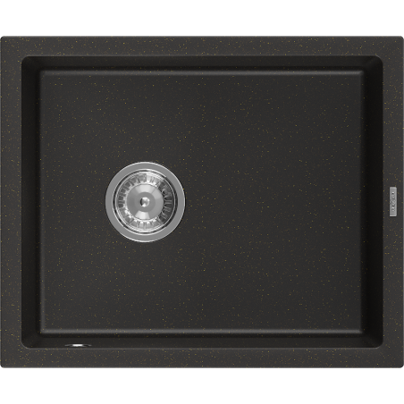 Mexen Pedro granite sink 1-bowl 560 x 460 mm, black/gold metallic, chrome siphon - 6508561000-75