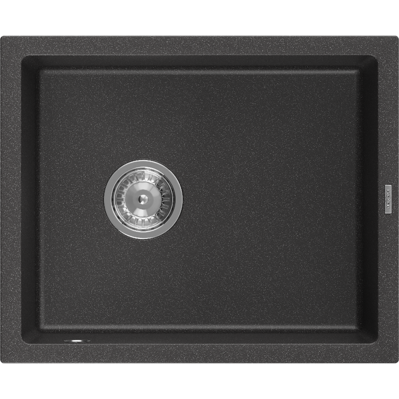 Mexen Pedro évier en granit à 1 bac 560 x 460 mm, noir moucheté, siphon chromé - 6508561000-76