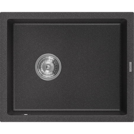 Mexen Pedro Granitspüle 1-Becken 560 x 460 mm, schwarz gesprenkelt, Chrom-Siphon - 6508561000-76