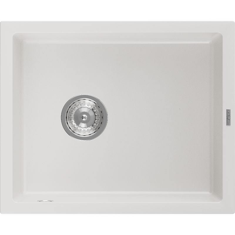 Mexen Pedro fregadero de granito de 1 compartimento 560 x 460 mm, blanco, sifón cromado - 6508561000-20