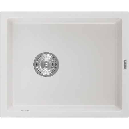 Mexen Pedro fregadero de granito de 1 compartimento 560 x 460 mm, blanco, sifón cromado - 6508561000-20