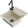 Mexen Enzo évier de cuisine en granit à 1 bac avec égouttoir et robinet de cuisine Duero, beige - 6506-69-671600-70
