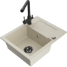 Mexen Enzo granite sink 1-bowl with drainer and Duero kitchen tap, beige - 6506-69-671600-70