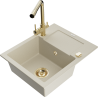 Mexen Enzo 1-bowl granite kitchen sink with drainer and Duero kitchen tap, beige - 6506-69-671600-50