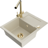 Mexen Enzo 1-bowl granite sink with drainer and Duero kitchen faucet, beige - 6506-69-671600-50