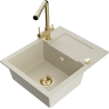 Mexen Enzo évier en granit 1 bac avec égouttoir et robinet de cuisine Duero, beige - 6506-69-671600-50