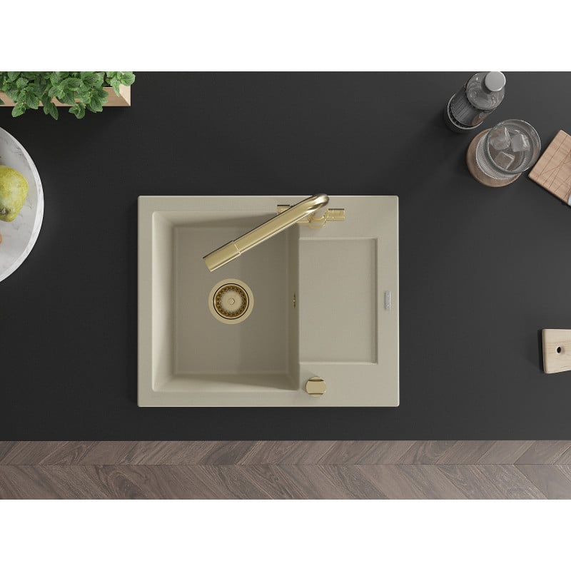 Mexen Enzo fregadero de granito con 1 compartimento y escurridor y grifo de cocina Duero, beige - 6506-69-671600-50