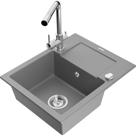 Mexen Enzo fregadero de granito de 1 cubeta con escurridor y grifo de cocina Duero, gris - 6506-71-671600-00