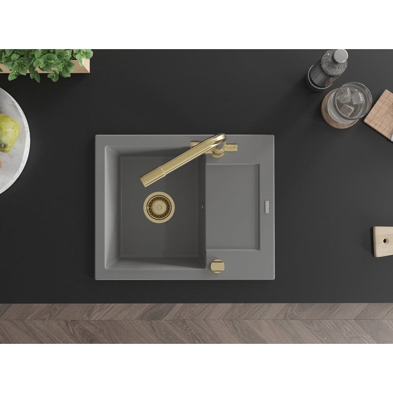 Mexen Enzo fregadero de granito de 1 cubeta con escurridor y grifo de cocina Duero, gris - 6506-71-671600-50
