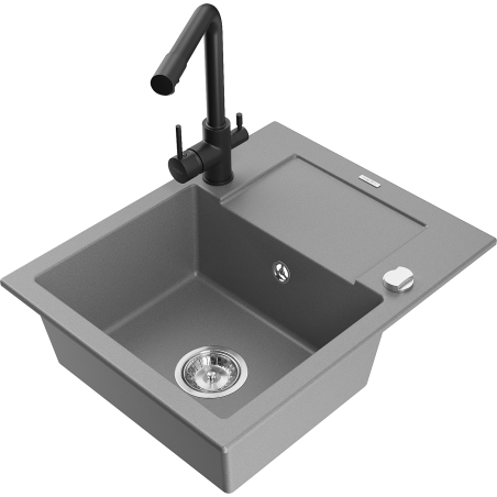 Mexen Enzo fregadero de granito de 1 cubeta con escurridor y grifo de cocina Duero, gris - 6506-71-671600-70