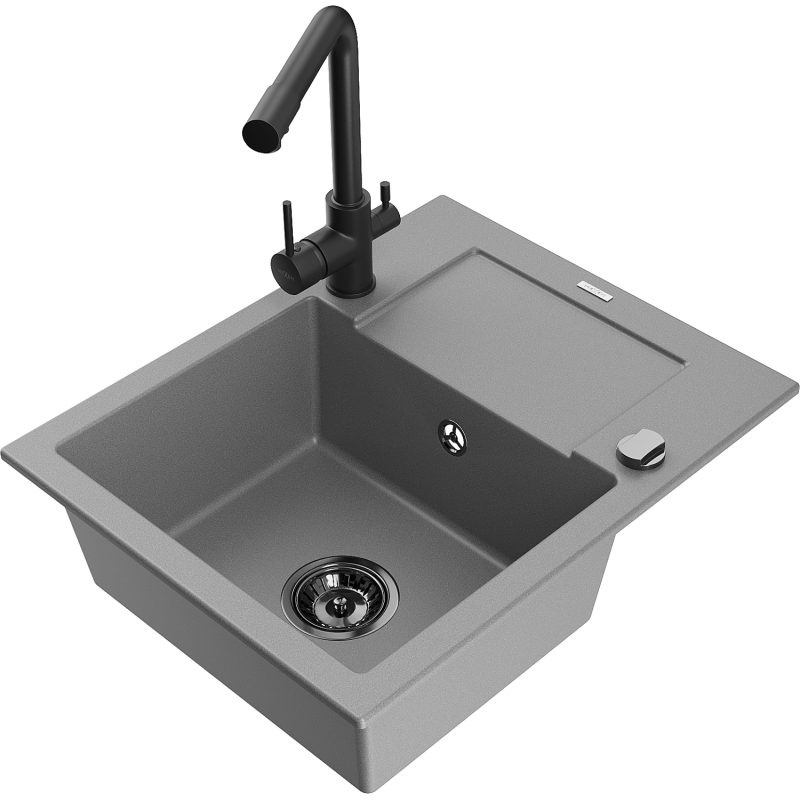 Mexen Enzo fregadero de granito de 1 seno con escurridor y grifo de cocina Duero, gris - 6506-71-671600-70-B