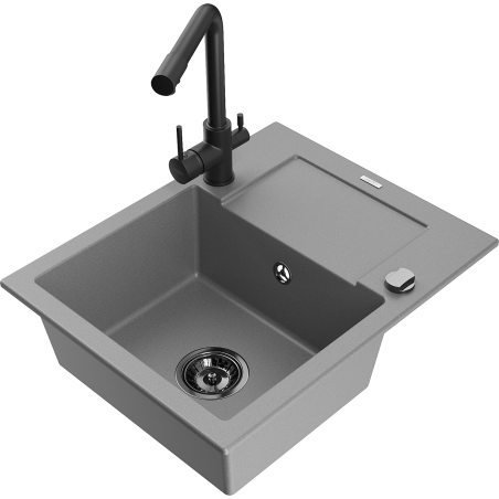 Mexen Enzo fregadero de granito de 1 seno con escurridor y grifo de cocina Duero, gris - 6506-71-671600-70-B