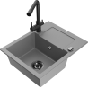 Mexen Enzo granite sink 1-bowl with drainer and Duero kitchen mixer tap, grey - 6506-71-671600-70-B
