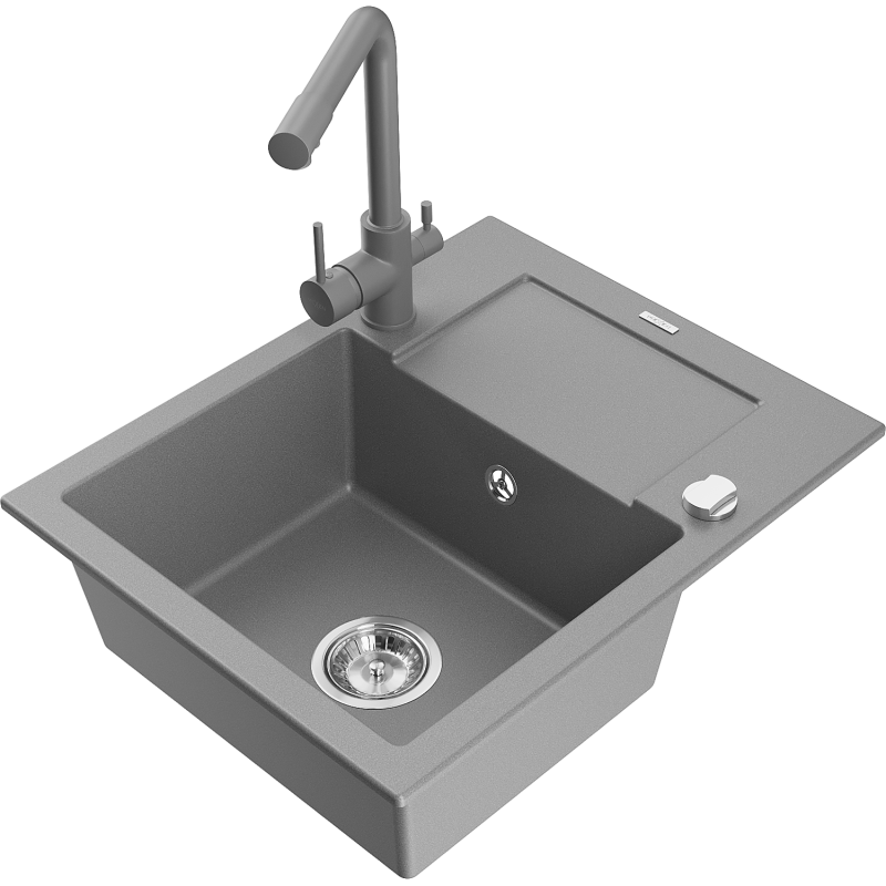 Mexen Enzo évier en granit 1-bassin avec égouttoir et robinet de cuisine Duero, gris - 6506-71-671600-71