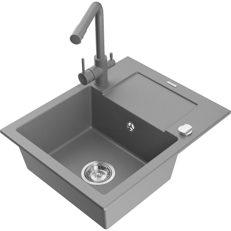 Mexen Enzo fregadero de granito de 1 cubeta con escurridor y grifo de cocina Duero, gris - 6506-71-671600-71