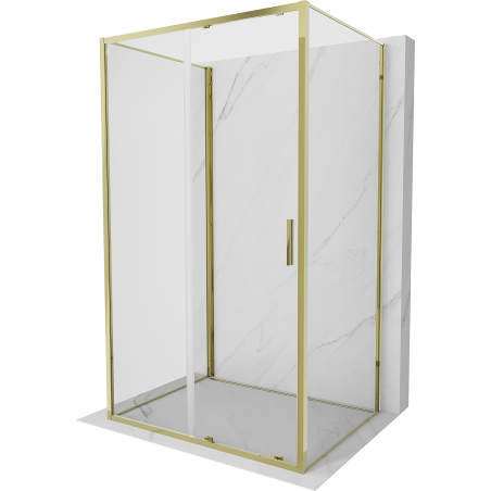 Mexen Exo-3S 3-sienu bīdāmās dušas kabīne 125 x 85 cm, caurspīdīga, zelta - 8151-125-085-50-00-3S