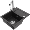 Mexen Enzo 1-bowl granite sink with drainer and Duero kitchen tap, black/silver metallic - 6506-73-671600-00