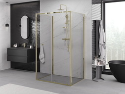 Mexen Exo-3S trīsdaļīga bīdāmā dušas kabīne 160 x 85 cm, caurspīdīga, zelta - 8151-160-085-50-00-3S