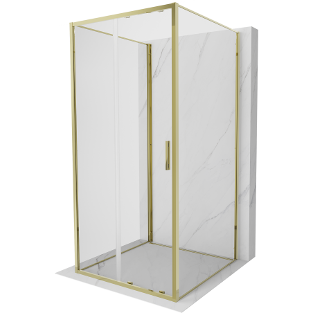 Mexen Exo-3S 3-sienu bīdāmā dušas kabīne 90 x 90 cm, caurspīdīga, zelta - 8151-090-090-50-00-3S