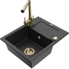 Mexen Enzo évier en granit 1 bac avec égouttoir et robinet de cuisine Duero, noir/métallisé argenté - 6506-73-671600-50