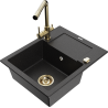 Mexen Enzo granieten gootsteen met 1 bak, afdruiprek en Duero keukenkraan, zwart/zilver metallic - 6506-73-671600-50