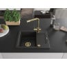 Mexen Enzo granitspüle 1-beckig mit Abtropffläche und Küchenarmatur Duero, schwarz/silber metallic - 6506-73-671600-50