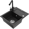 Mexen Enzo granitno kuhinjsko korito z 1 predalom in odcejalnikom ter kuhinjsko armaturo Duero, črna/srebrna kovinska