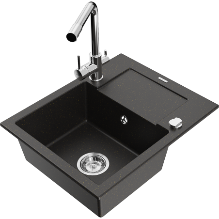 Mexen Enzo fregadero de granito de 1 seno con escurridor y grifo de cocina Duero, negro/oro metálico - 6506-75-671600-00
