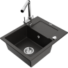 Mexen Enzo granite sink 1-bowl with drainer and Duero kitchen tap, black/gold metallic - 6506-75-671600-00